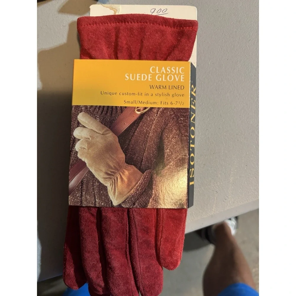 Vintage Isotoner Warm Lined Classic Suede Gloves Size S/M Red Ladies NWT